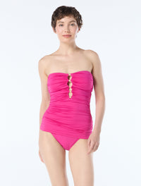 Carmen Marc Valvo Shirred Beaded Tankini Top - Solids - 661 Ultra Pink