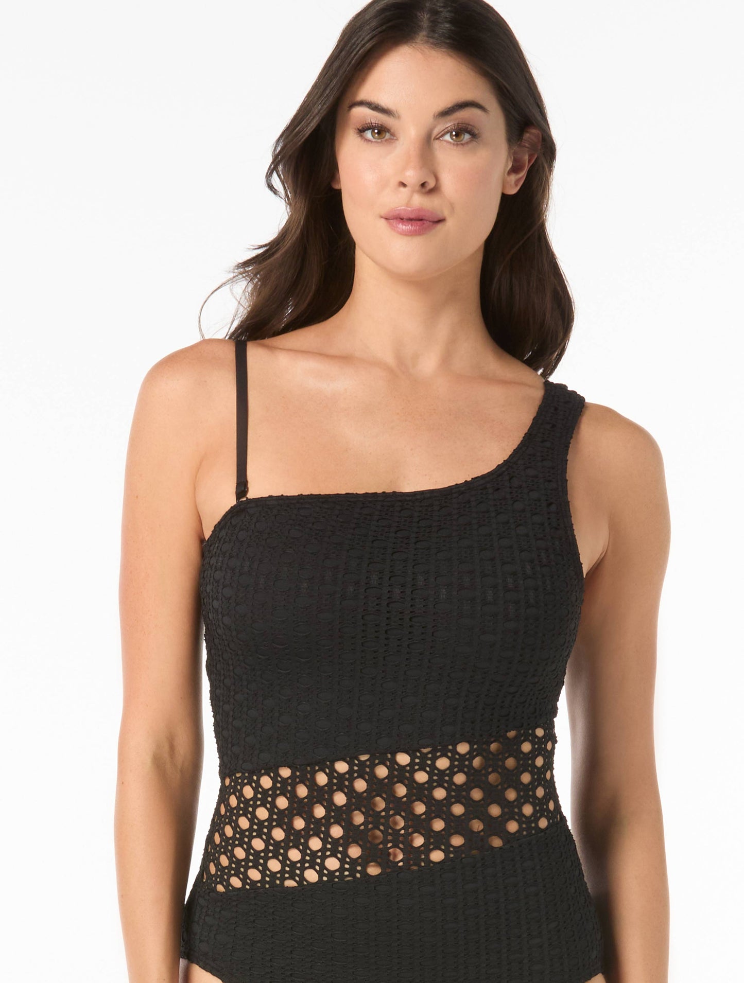 Carmen Marc Valvo One Shoulder Crochet One Piece Swimsuit - Living Paradise