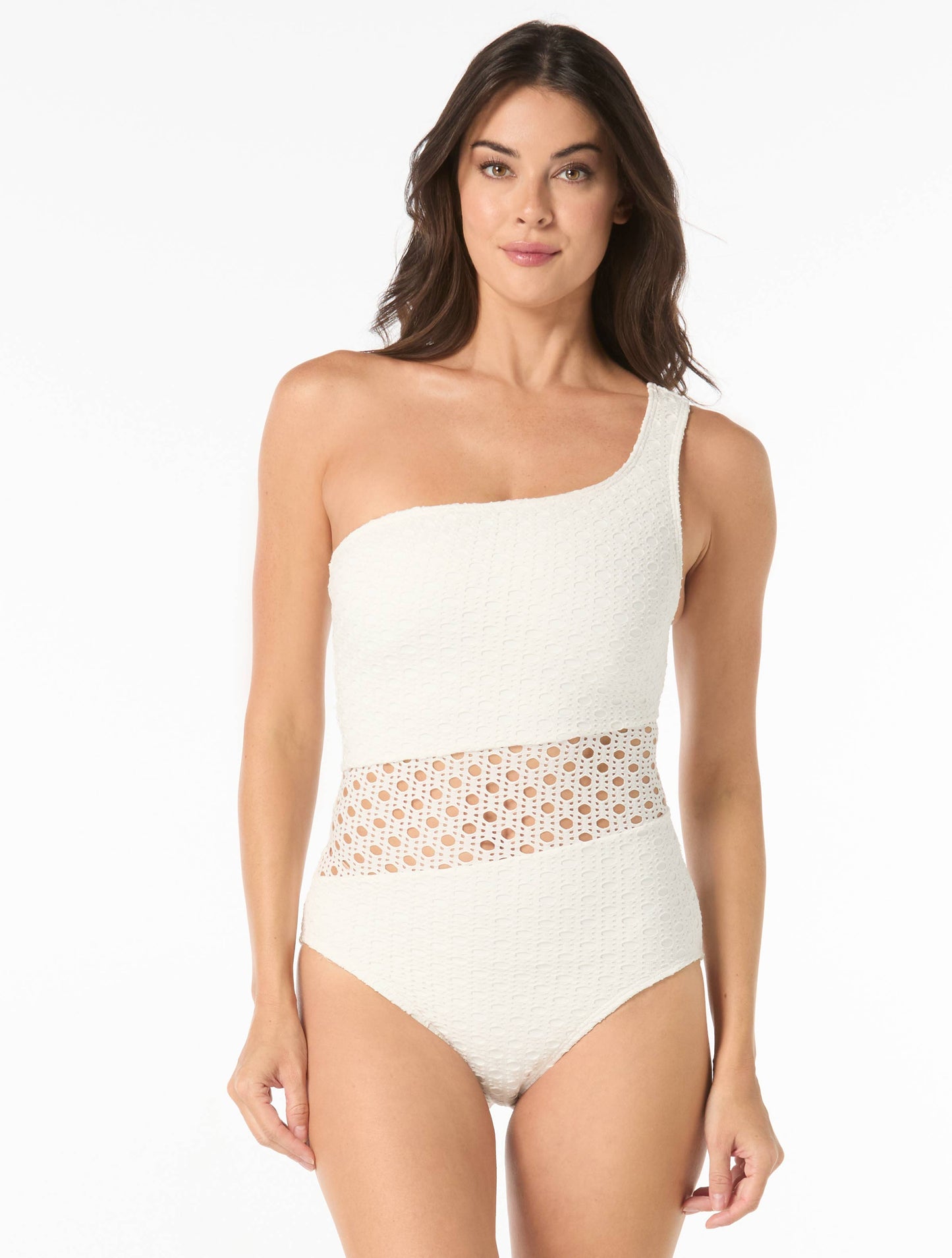 Carmen Marc Valvo One Shoulder Crochet One Piece Swimsuit - Living Paradise
