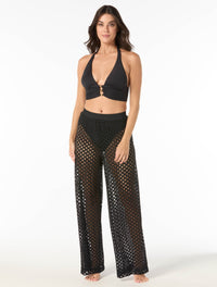 Carmen Marc Valvo Black Beaded Bikini Set & Crochet Pants Cover Up Bundle -