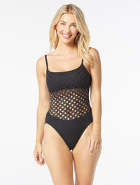 Carmen Marc Valvo Scoop Neck One Piece Swimsuit - Living Paradise - 001 BLACK