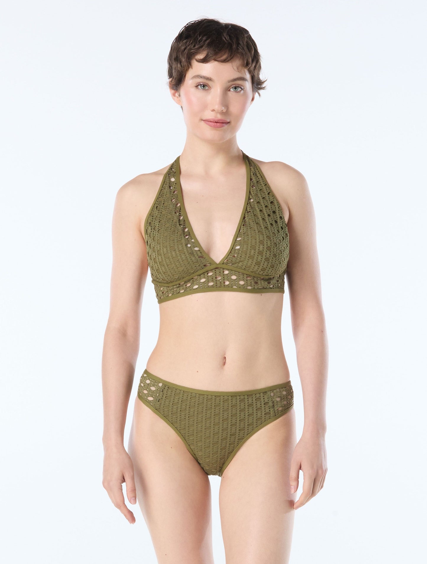 Carmen Marc Valvo Crochet Halter Bikini Top - Living Paradise - 344 Olive
