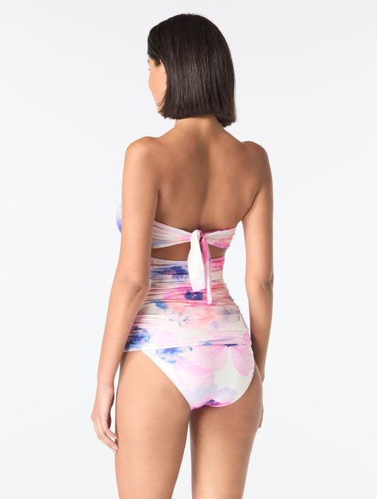 Carmen Marc Valvo Beaded Shirred Tankini Top - Floral Escape - 100 White