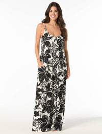 Carmen Marc Valvo A-line Maxi Dress Cover Up - Silent Bloom - 005 Black/White