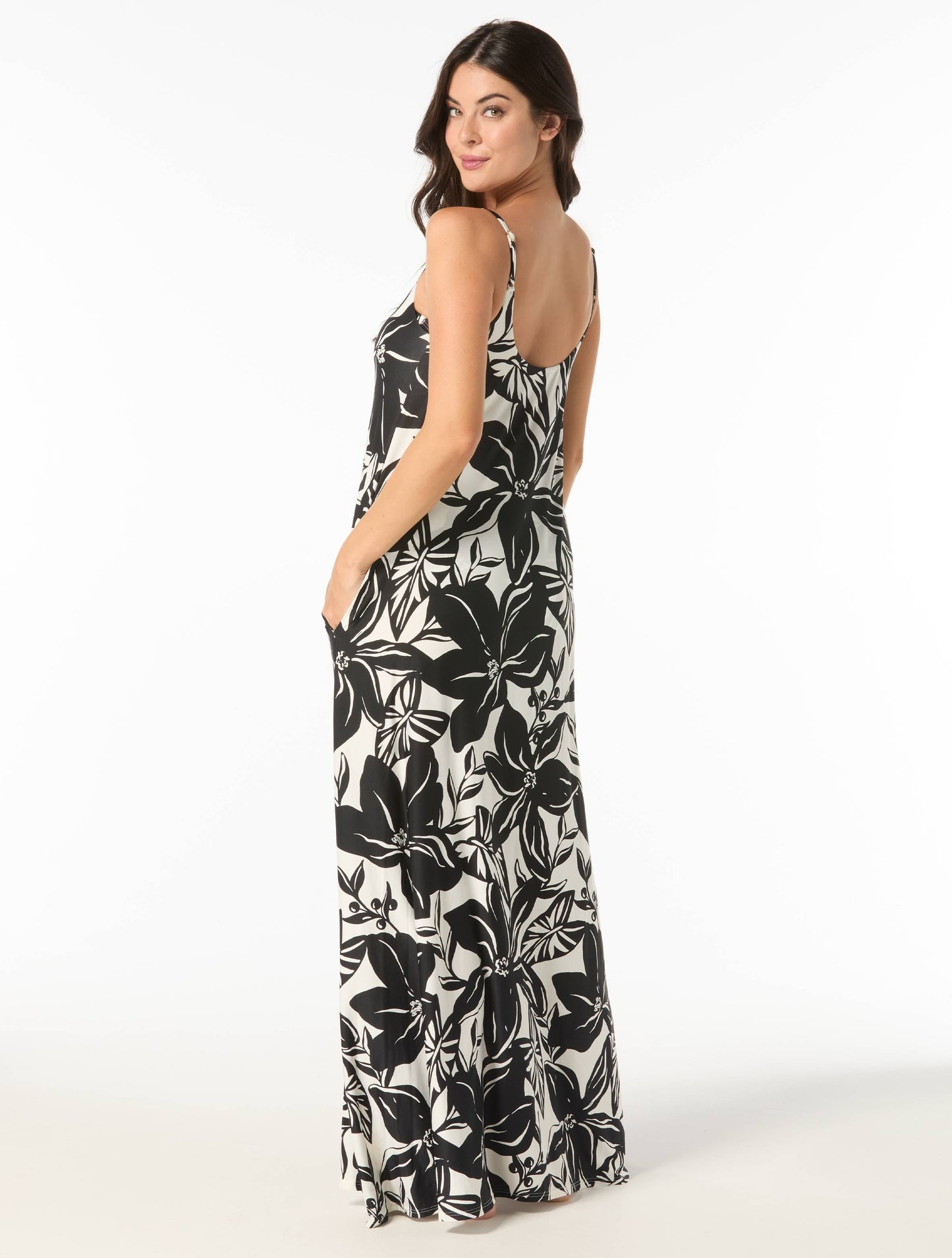 Carmen Marc Valvo A-line Maxi Dress Cover Up - Silent Bloom - 005 Black/White