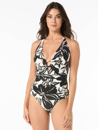 Carmen Marc Valvo Halter Tankini Top - Silent Bloom - 005 Black/White