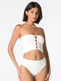 Carmen Marc Valvo Beaded Bandeau Draped Bikini Top - Solids - 100 White