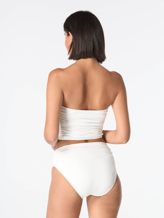 Carmen Marc Valvo Beaded Bandeau Draped Bikini Top - Solids - 100 White