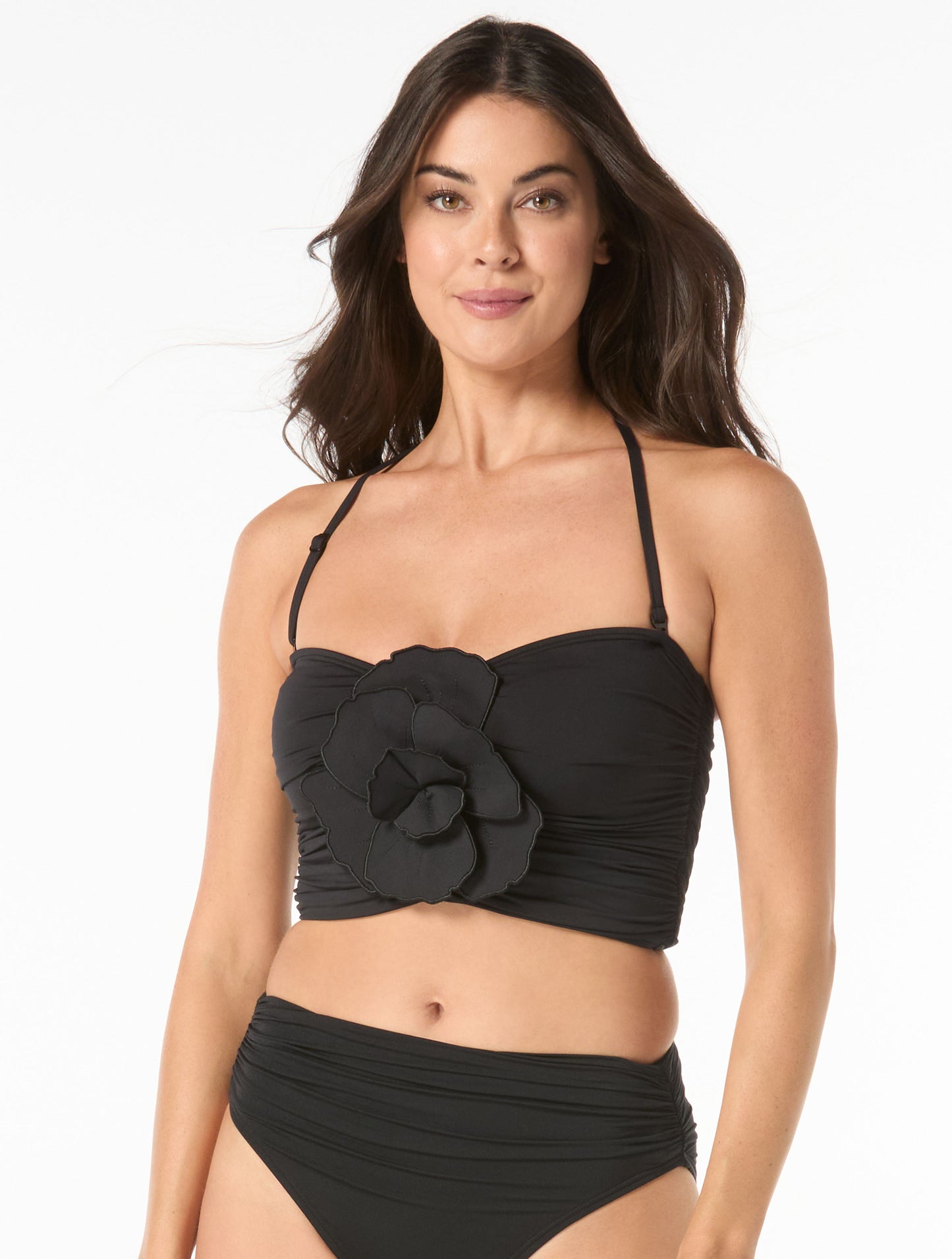Carmen Marc Valvo Flower Applique Bandeau Crop Top - Solids