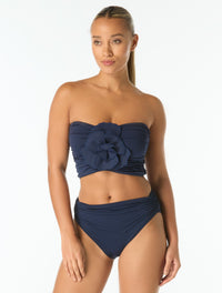 Carmen Marc Valvo Flower Applique Bandeau Crop Top - Solids - 420 Deep Ocean