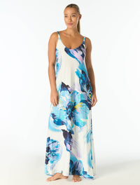 Carmen Marc Valvo A-line Maxi Dress Cover Up - Garden Party - 119 White Multi