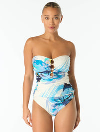 Carmen Marc Valvo Underwire Shirred Tankini Top - Garden Party - 119 White Multi