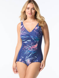 Gabar V-Neck One Piece Swimsuit - Mirage Palm - 405 Blue Multi