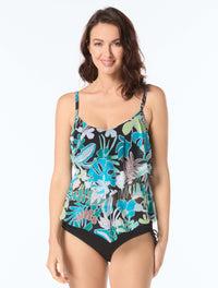 Beach House Portia Mesh Layer Tankini Top - Eclectic Bloom - 004 Black Multi