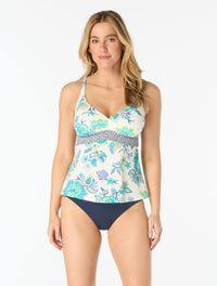 Beach House Adele V-Neck Tankini Top - Diamond Meadows - 100 White