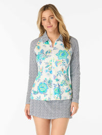 Beach House Karen Textured Zip Front Rash Guard - Diamond Meadows - 100 White