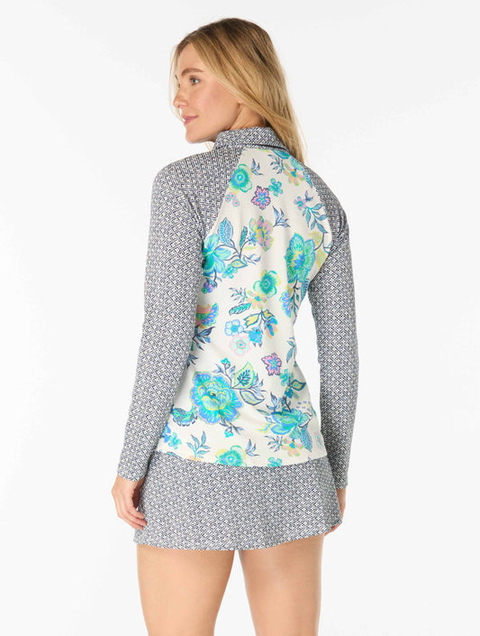 Beach House Karen Textured Zip Front Rash Guard - Diamond Meadows - 100 White