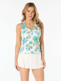 Beach House Nina Ruffled Trim Textured Tankini Top - Diamond Meadows - 100 White