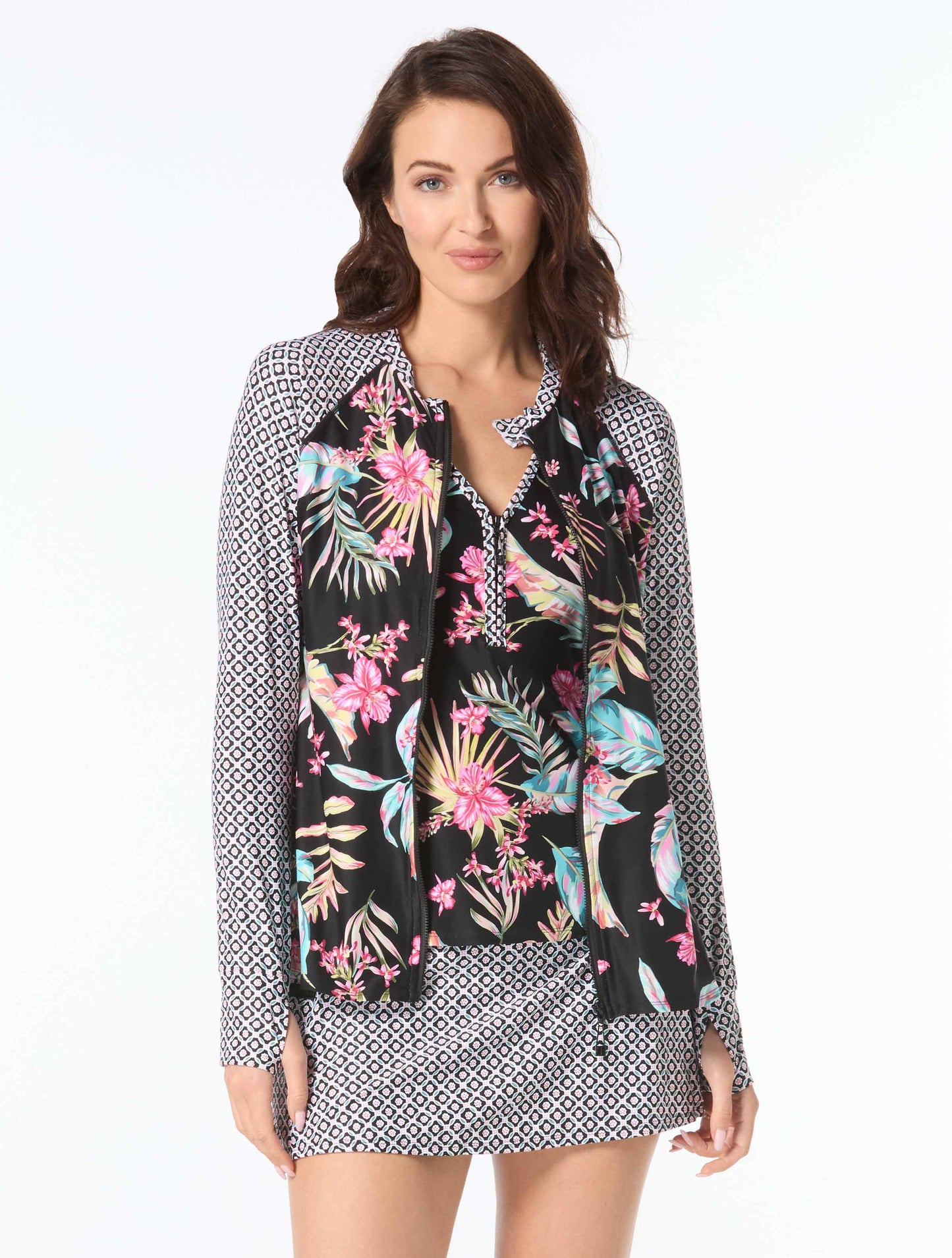 Beach House Mary  Relaxed Fit Zip Front Rash Guard - Endless Summer
