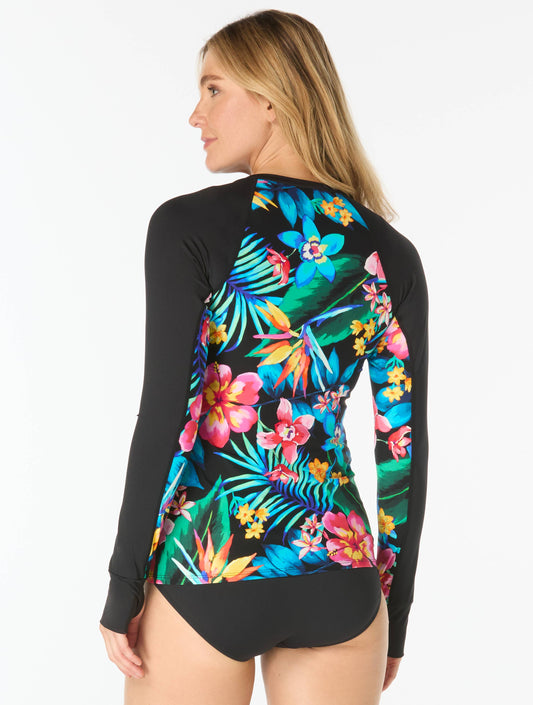 Beach House Sport Ava Zip Front Rash Guard - Surfside Flora - 001 Black