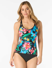Beach House Sport Ambition Fitted Cross Back Textured Tankini Top - Surfside Flora - 001 Black
