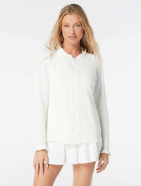 Beach House Swim Phoebe Relaxed Fit Ruffled Textured Rash Guard - Pique Solids - 100 White