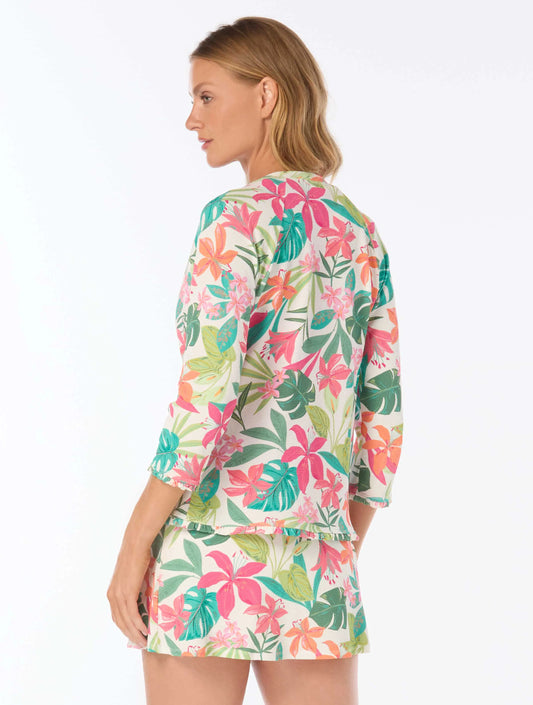 Beach House Celine Zip Up Rash Guard - Tropical Paradise - 100 White