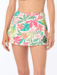 Beach House Emma Pull On Swim Skort - Tropical Paradise - 100 White