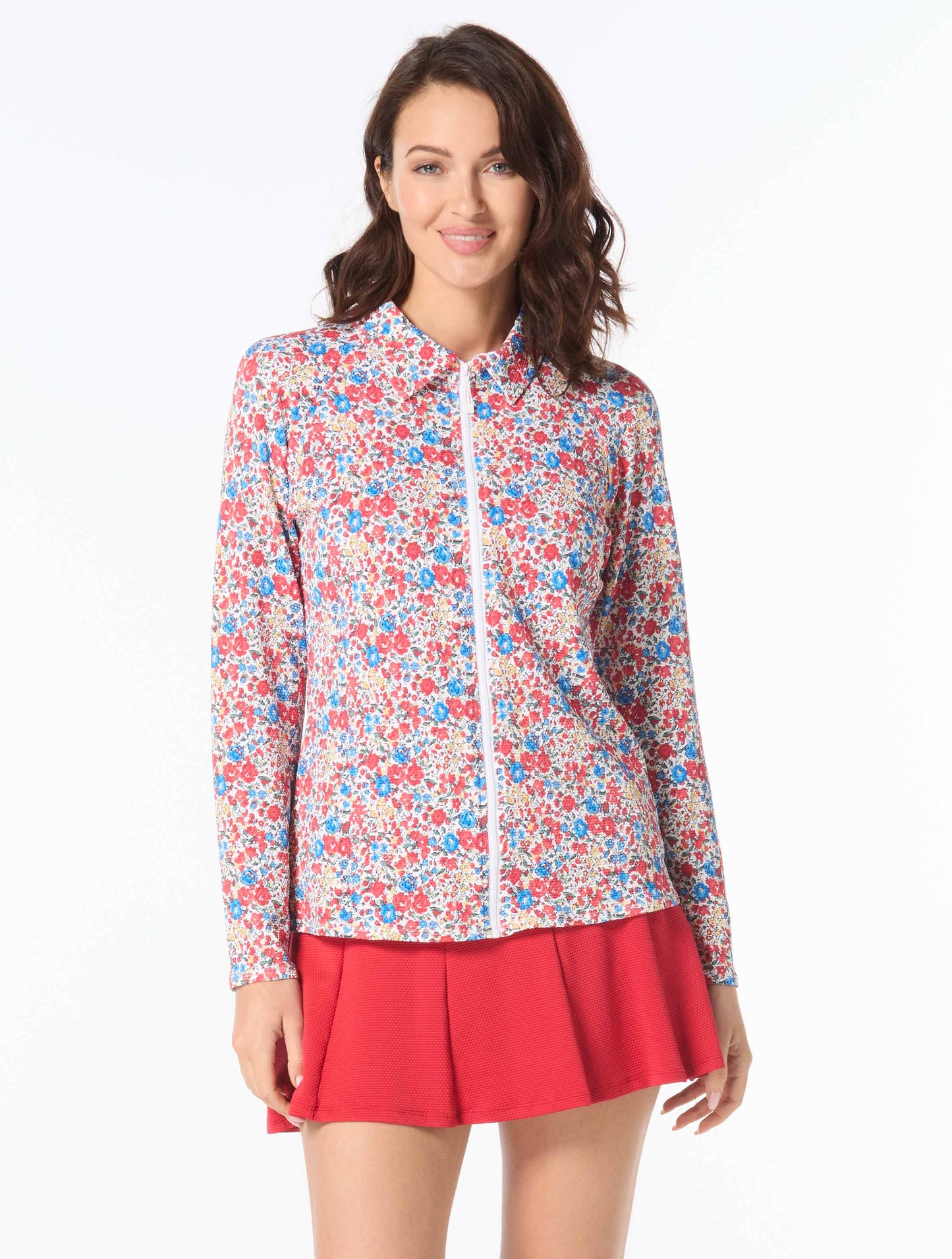 Beach House Karen Textured Zip Front Rash Guard - Bella Flora