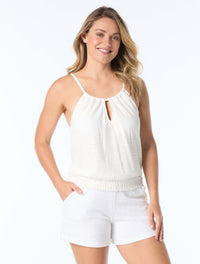 Beach House Jamie Textured Underwire High Neck Tankini Top - Endless Summer Crochet - 100 White