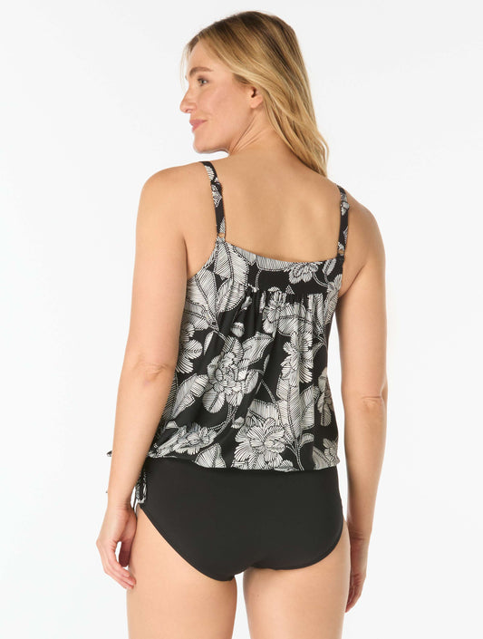 Beach House Audrey Blouson Tankini Top - Coastal Bloom - 001 Black