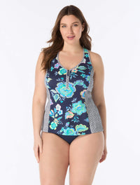 Beach House Plus Size Erinna Racerback Tankini Top - Diamond Meadows - 511 Admiral