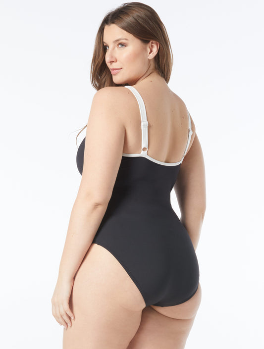 Beach House Sport Plus Racy One Piece Swimsuit - Beach Solids - 001 BLACK