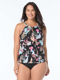 Beach House Plus Size Jaclyn High Neck Ruffle Tankini Top - Endless Summer - 001 BLACK