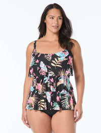 Beach House Plus Jane Ruffle Tiered Tankini Top - Endless Summer - 001 BLACK