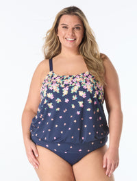 Beach House Plus Sarah Blouson Tankini Top - Floral Rain - 511 Admiral