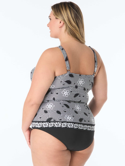 Beach House Plus Blair High Neck Tankini Top - Floral Allure - 001 BLACK