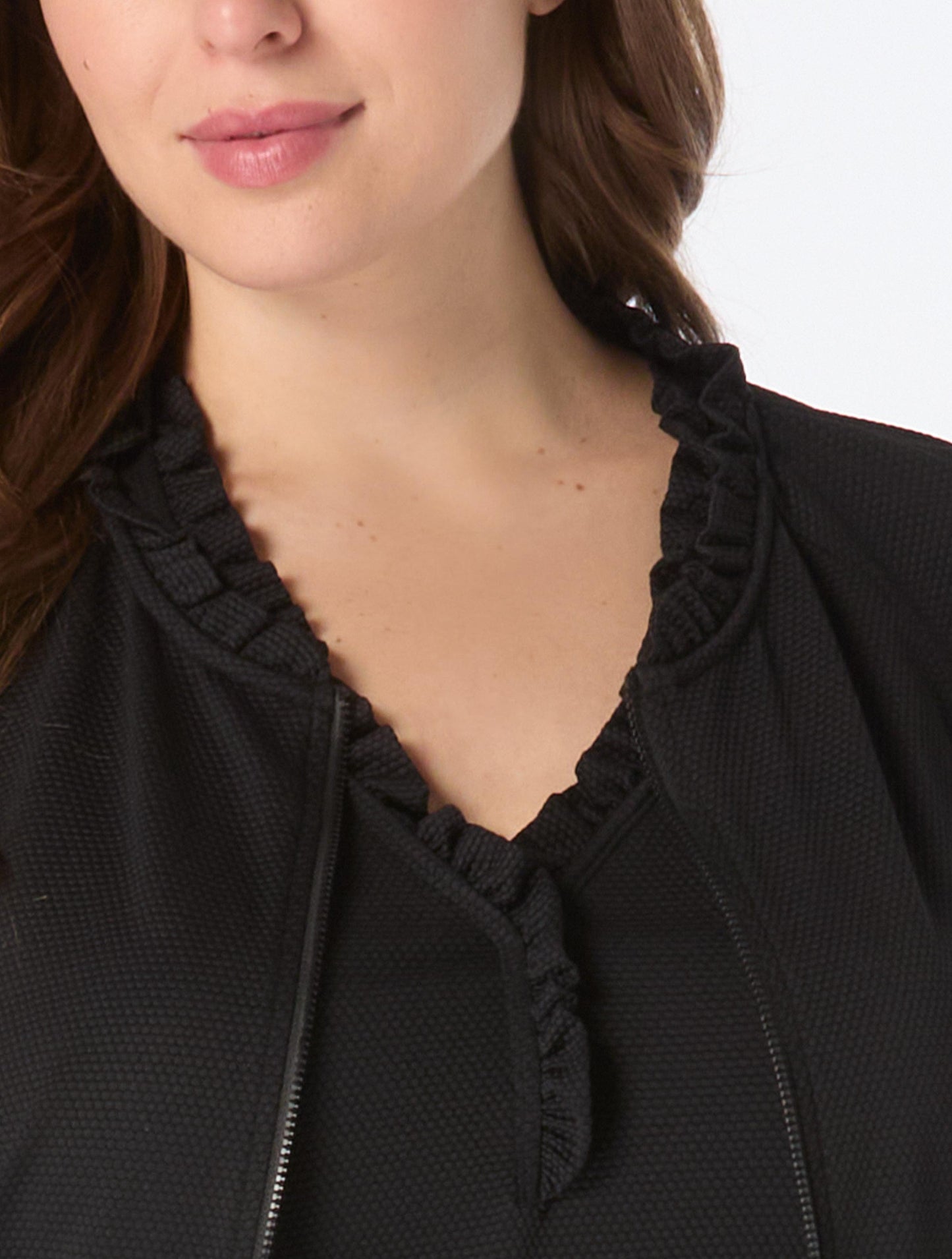 Beach House Swim Plus Size Phoebe Relaxed Fit Ruffled Rash Guard - Pique Solids - 001 Black