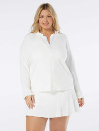 Beach House Swim Plus Size Phoebe Relaxed Fit Ruffled Rash Guard - Pique Solids - 100 White