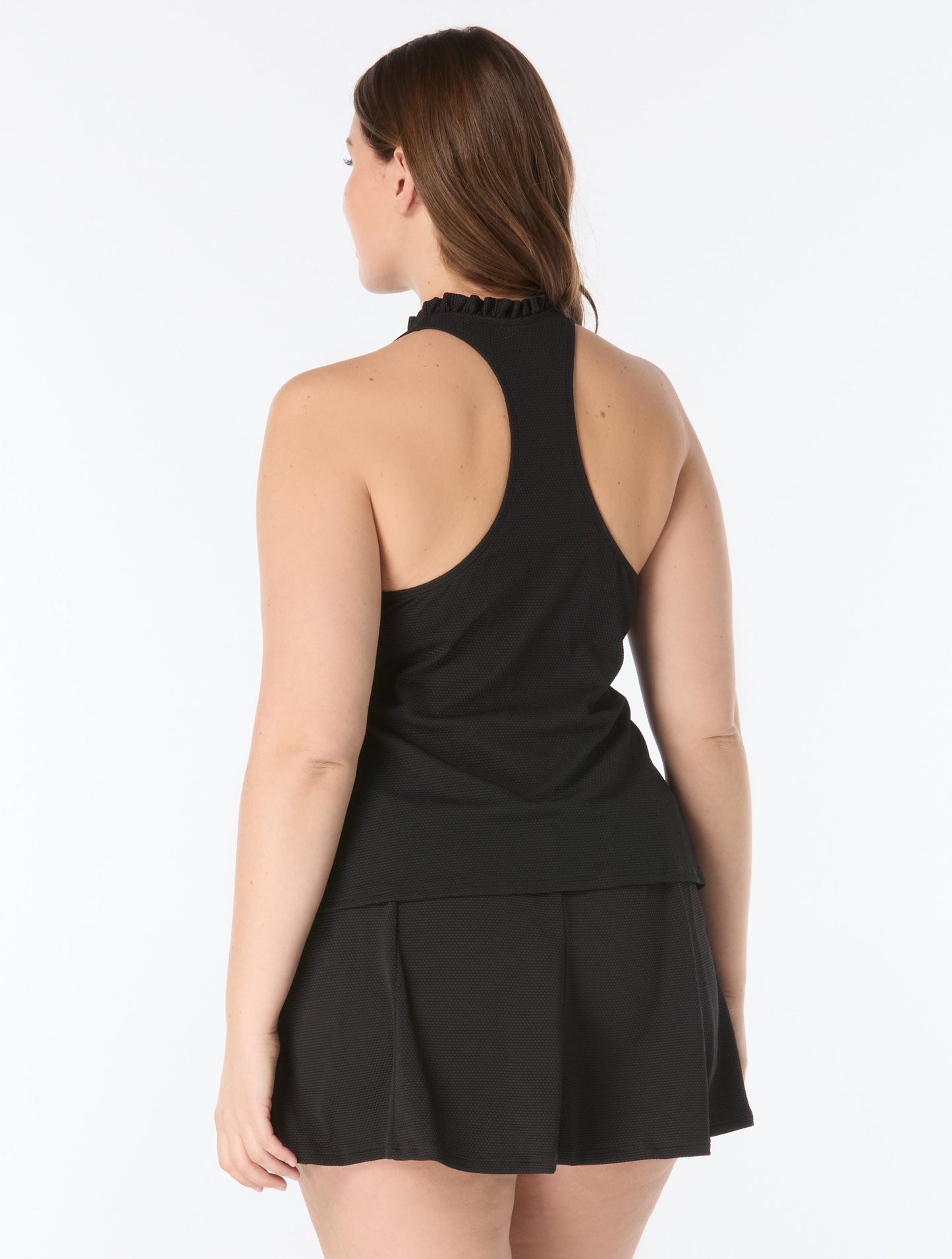 Beach House Plus Swim Nina Ruffle Trim Textured Tankini Top - Pique Solids - 001 Black