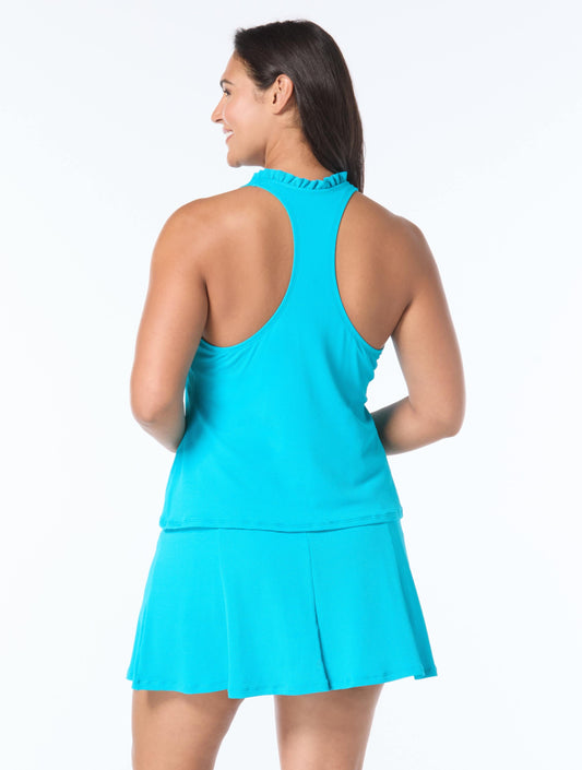 Beach House Plus Swim Nina Ruffle Trim Textured Tankini Top - Pique Solids - 450 POOL PARTY