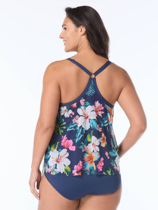 Beach House Plus Swim Kerry Mesh Layer Tankini Top - Vibrant Vacay - 511 Admiral