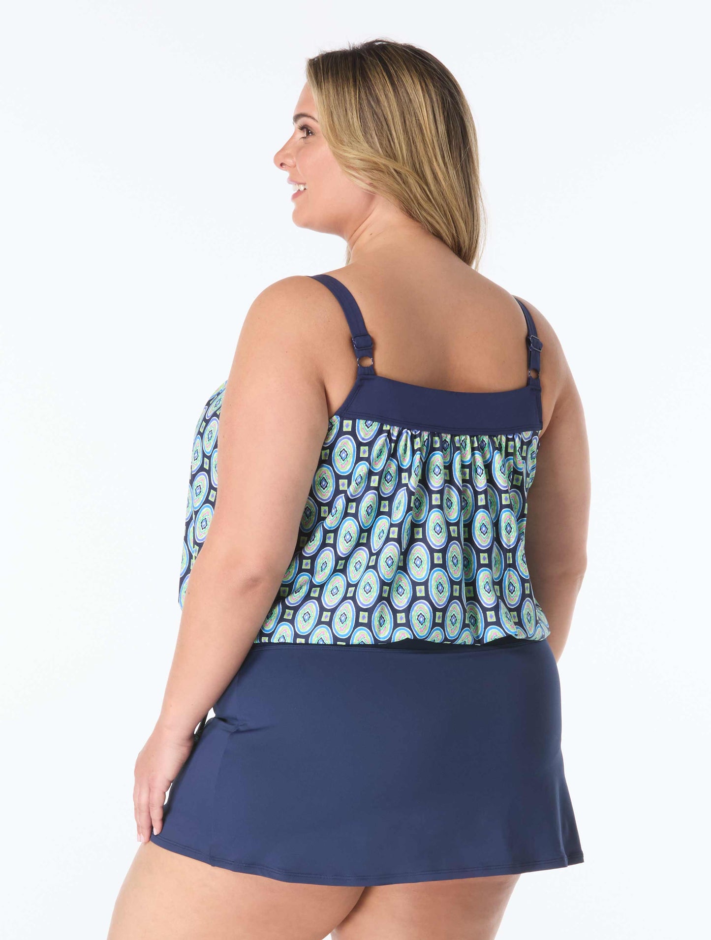 Beach House Plus Jane Ruffle Tiered Tankini Top - Retro Geo