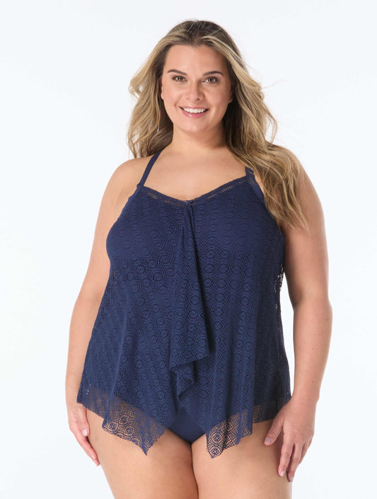 Beach House Plus Size Crochet Tankini, Solid Bikini Bottom & Crochet Cover Up Bundle