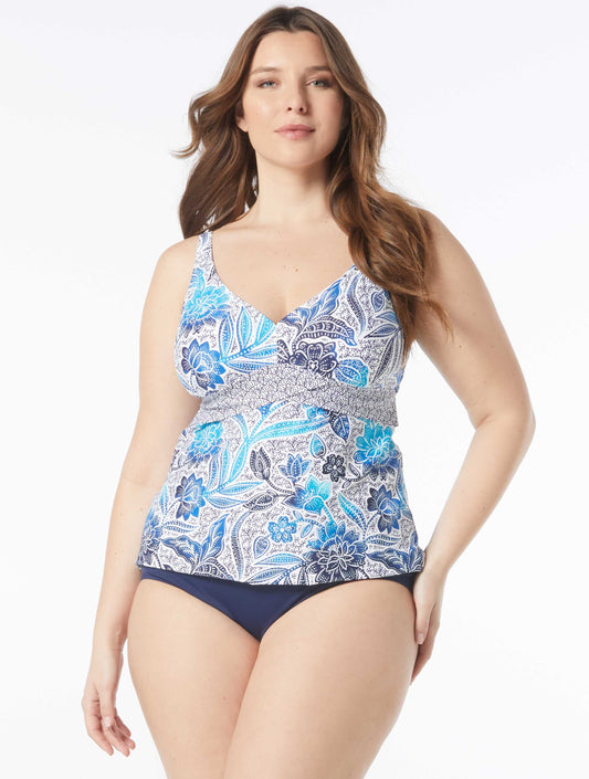 Beach House Plus Samoan Floral Tankini, Solid Bikini Bottom & Swim Skort Bundle