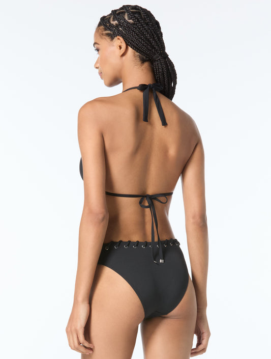 Michael Kors Halter String Bikini Top - Laced Grommets - 001 Black