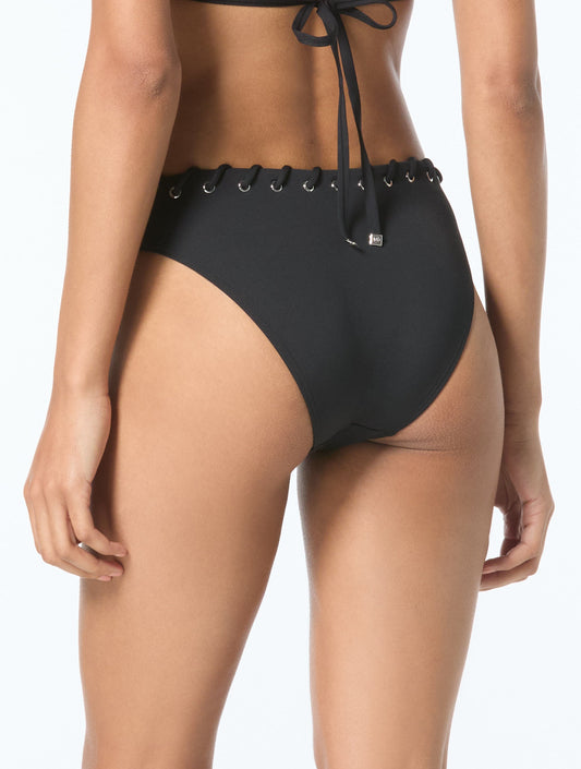 Michael Kors Classic Bikini Bottom - Laced Grommet - 001 Black