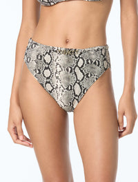 Michael Kors High Waist Bikini Bottom - Boho Python - 004 Black Multi