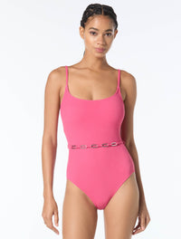 Michael Kors Belted Scoopneck One Piece Swimsuit - Crepe Solids - 613 BLOOM