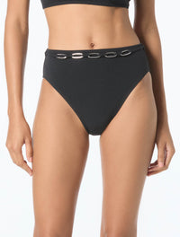 Michael Kors High Waist Textured Bikini Bottom - Crepe Solids - 001 Black